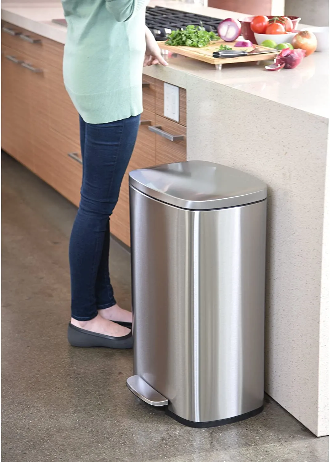 13.2 Gal & 1.32 Gal Step Trash Can with Odor Filter & Inner Bucket, Stainless Steel Garbage Bin for Office and Kitchen, Soft and Quiet Lid Close