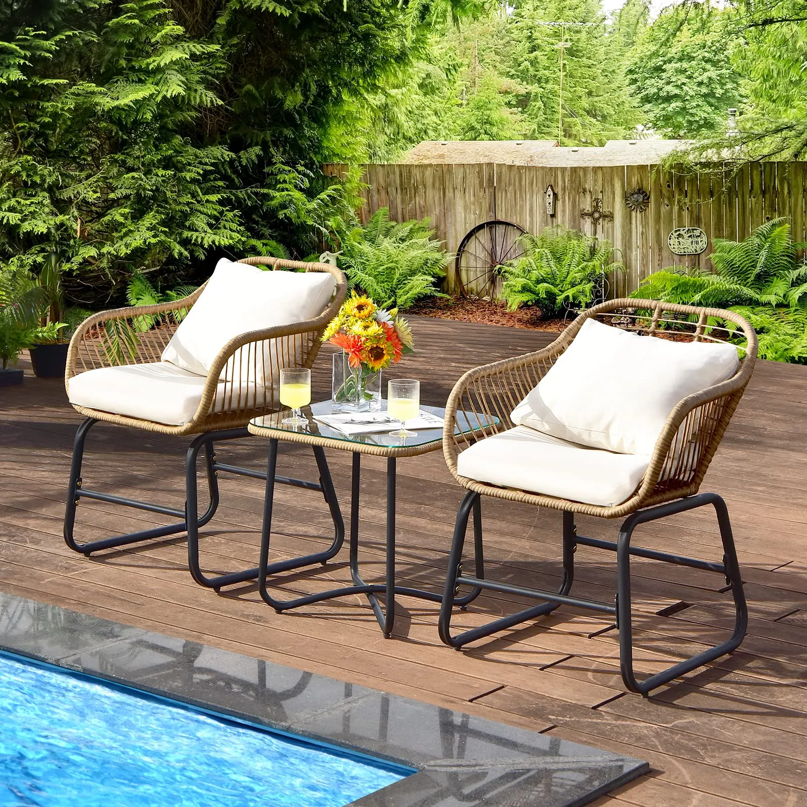 3 Pieces Patio Bistro Set, All Weather Rattan Conversation Set