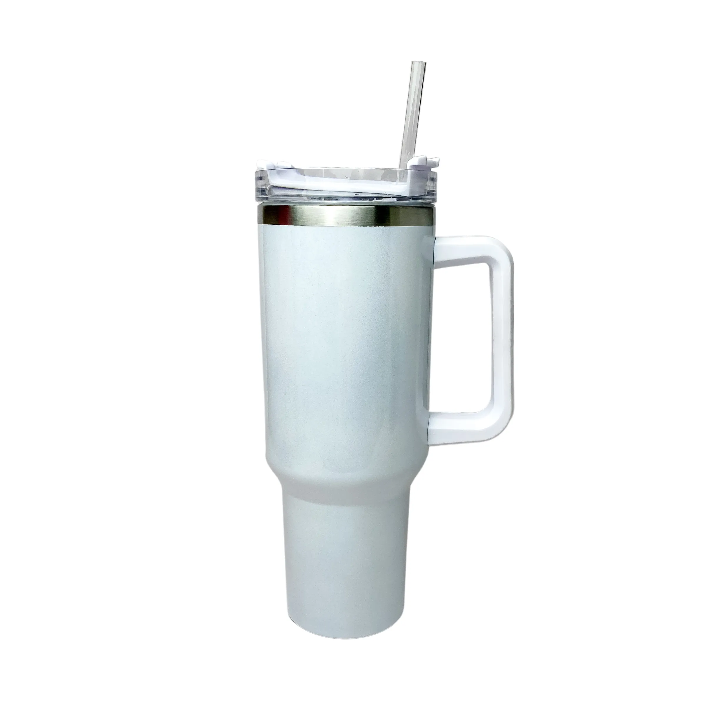 40 oz Shimmer Tumbler with Handle in White