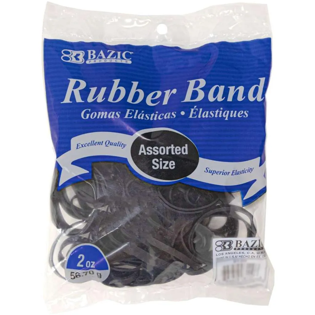 Bazic Black Color Rubber Bands 2oz