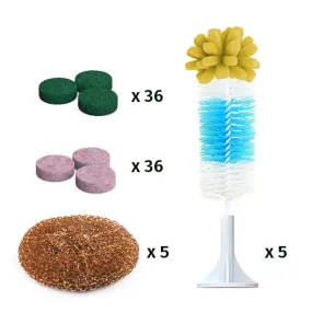 Consumable Pack | 36 Tough & 36 Mild Scrub Pads, 5 Bottle Brushes, 5 Copper Scrubber