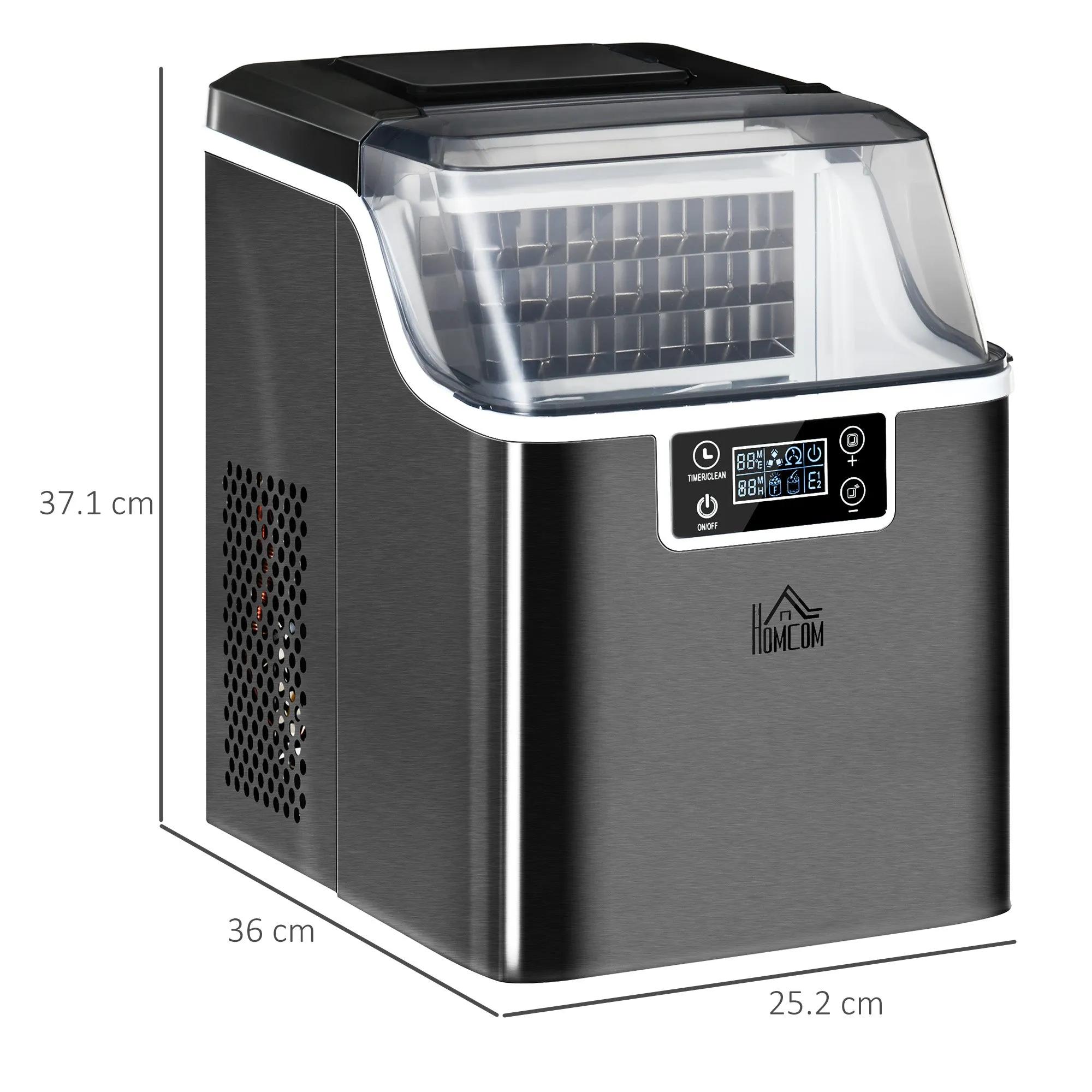 Ice Maker Machine Countertop, 20Kg in 24 Hrs, 24 Cubes Ready in 14-18Mins, Stainless Steel Ice Cube Maker, 3.2L w/ Adjustable