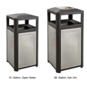 Indoor/Outdoor Steel Trash Can w/ Stainless Side Panels, Black & Silver