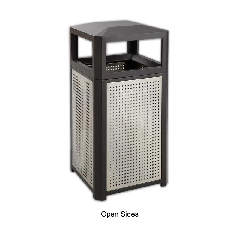 Indoor/Outdoor Steel Trash Can w/ Stainless Side Panels, Black & Silver