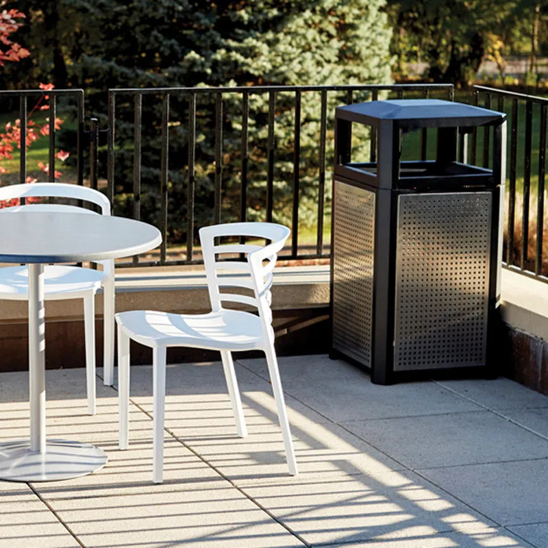 Indoor/Outdoor Steel Trash Can w/ Stainless Side Panels, Black & Silver