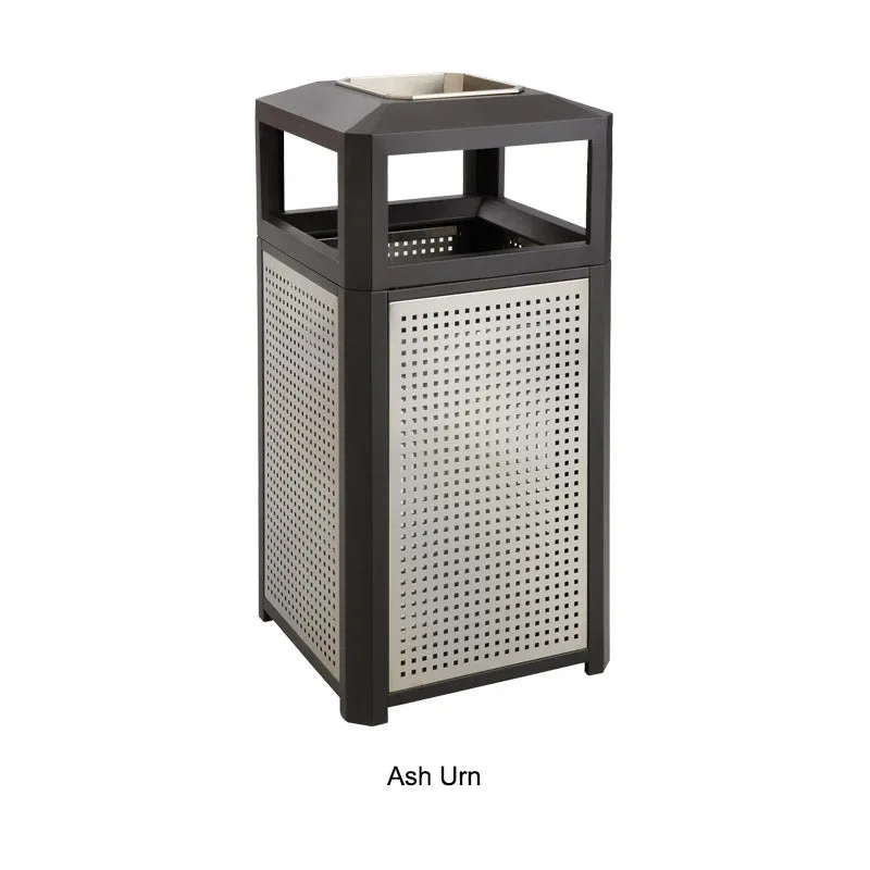 Indoor/Outdoor Steel Trash Can w/ Stainless Side Panels, Black & Silver