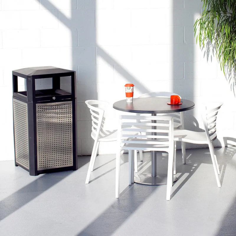 Indoor/Outdoor Steel Trash Can w/ Stainless Side Panels, Black & Silver