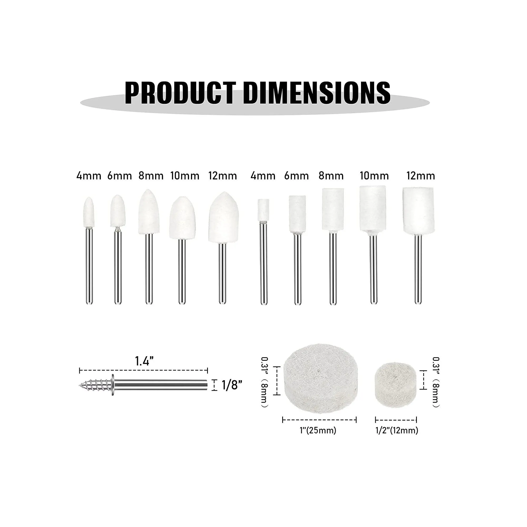 Lasnten 64 Pieces Wool Felt Polishing Buffing Wheel Mounted Mandrel Grinding Bits Point Mandrel Polishing Kit Tool