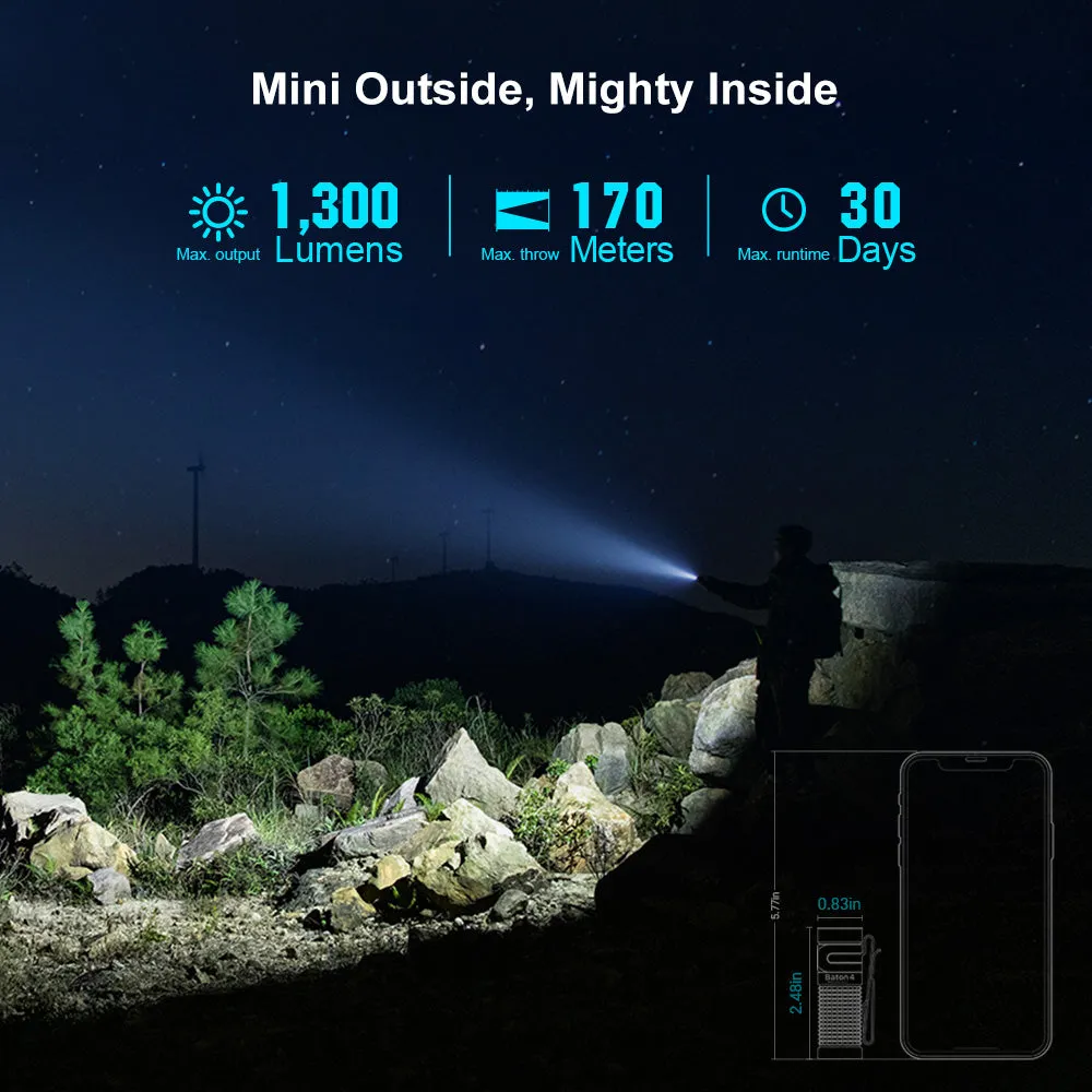 Olight Baton 4 1300 Lumen Rechargeable Compact EDC Flashlight