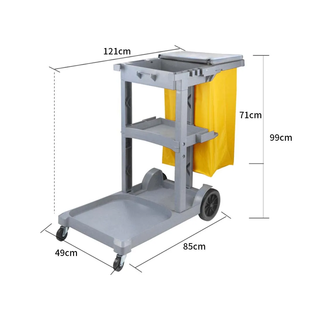 SOGA 3 Tier Multifunction Janitor Cleaning Waste Cart Trolley and Waterproof Bag with Lid