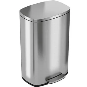 Stainless Steel Step Trash Can with Odor Control System, Pedal Garbage Bin for Kitchen, Office, Home - Silent and Gentle Open and Close