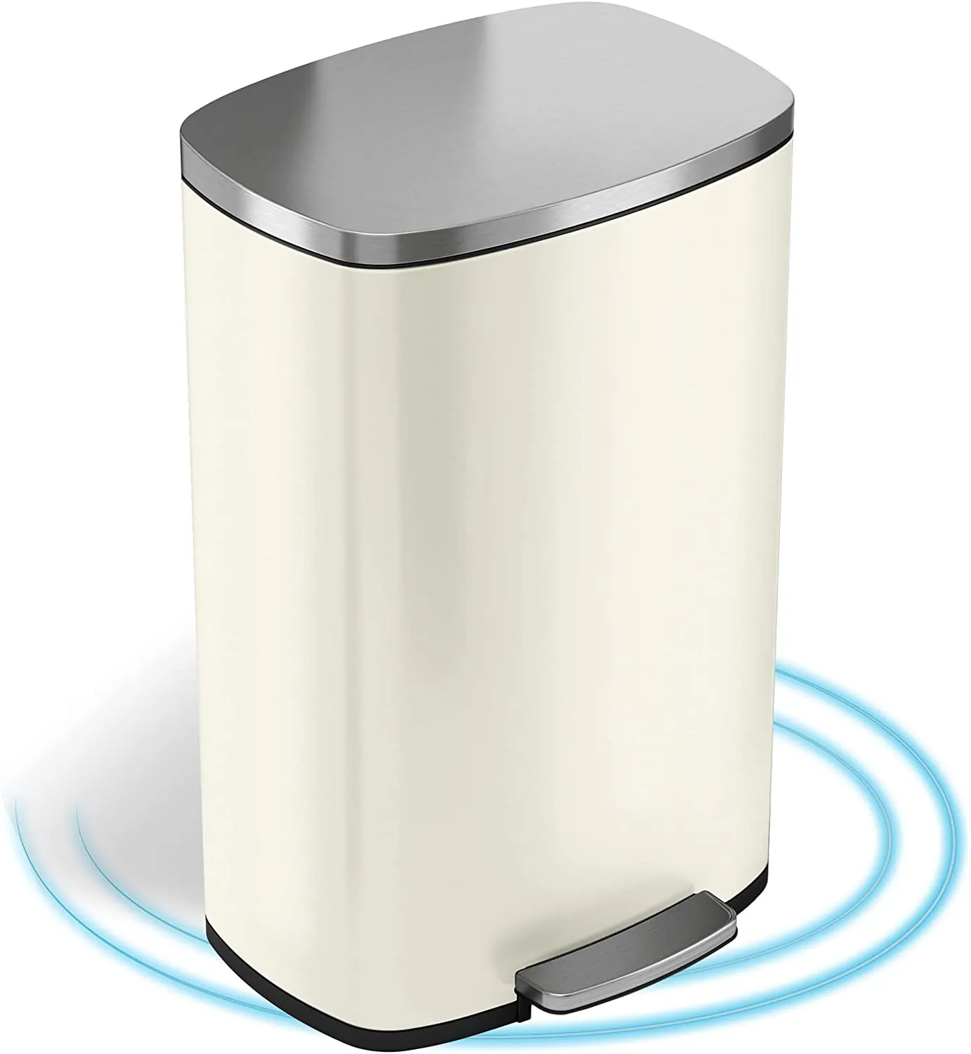 Stainless Steel Step Trash Can with Odor Control System, Pedal Garbage Bin for Kitchen, Office, Home - Silent and Gentle Open and Close