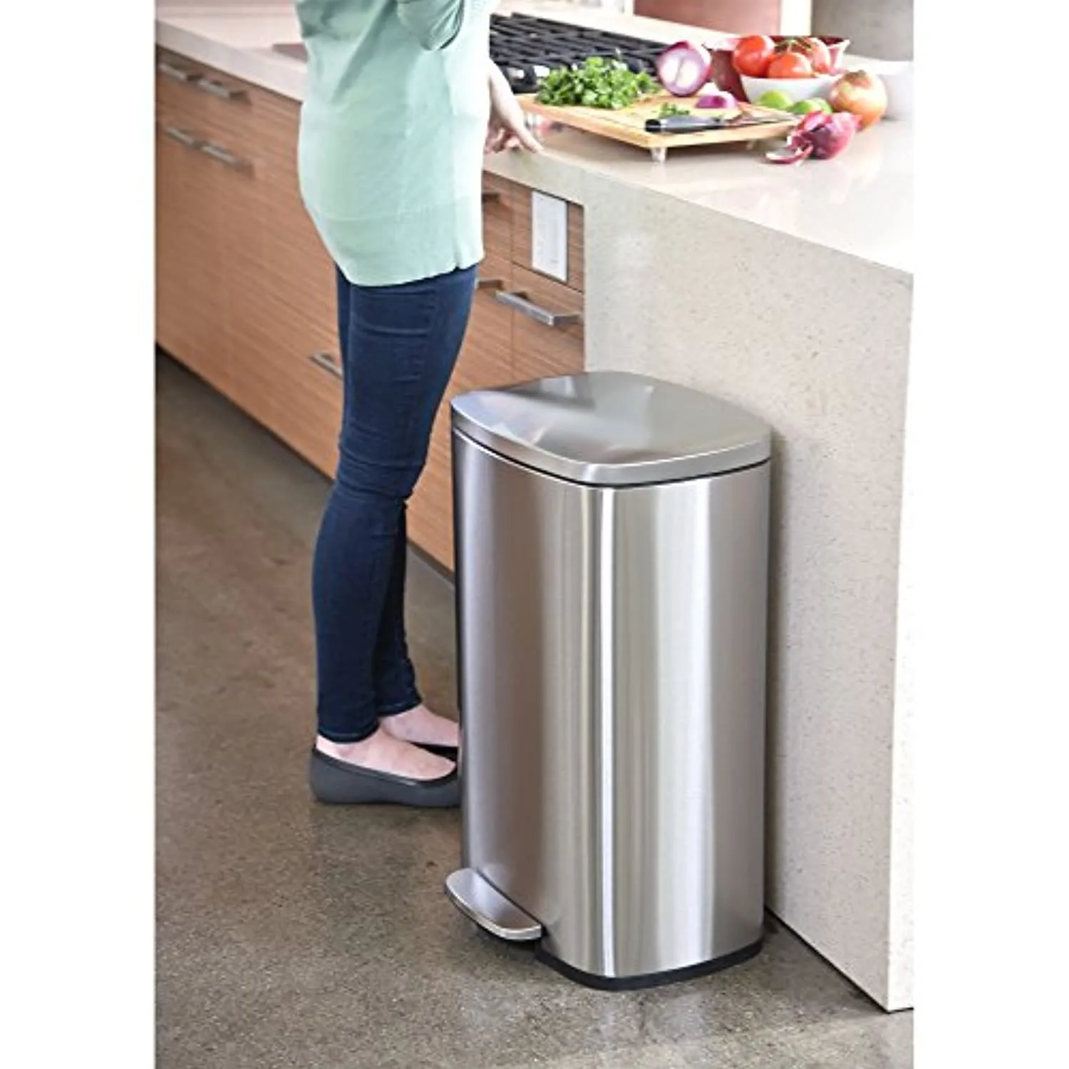 Stainless Steel Step Trash Can with Odor Control System, Pedal Garbage Bin for Kitchen, Office, Home - Silent and Gentle Open and Close