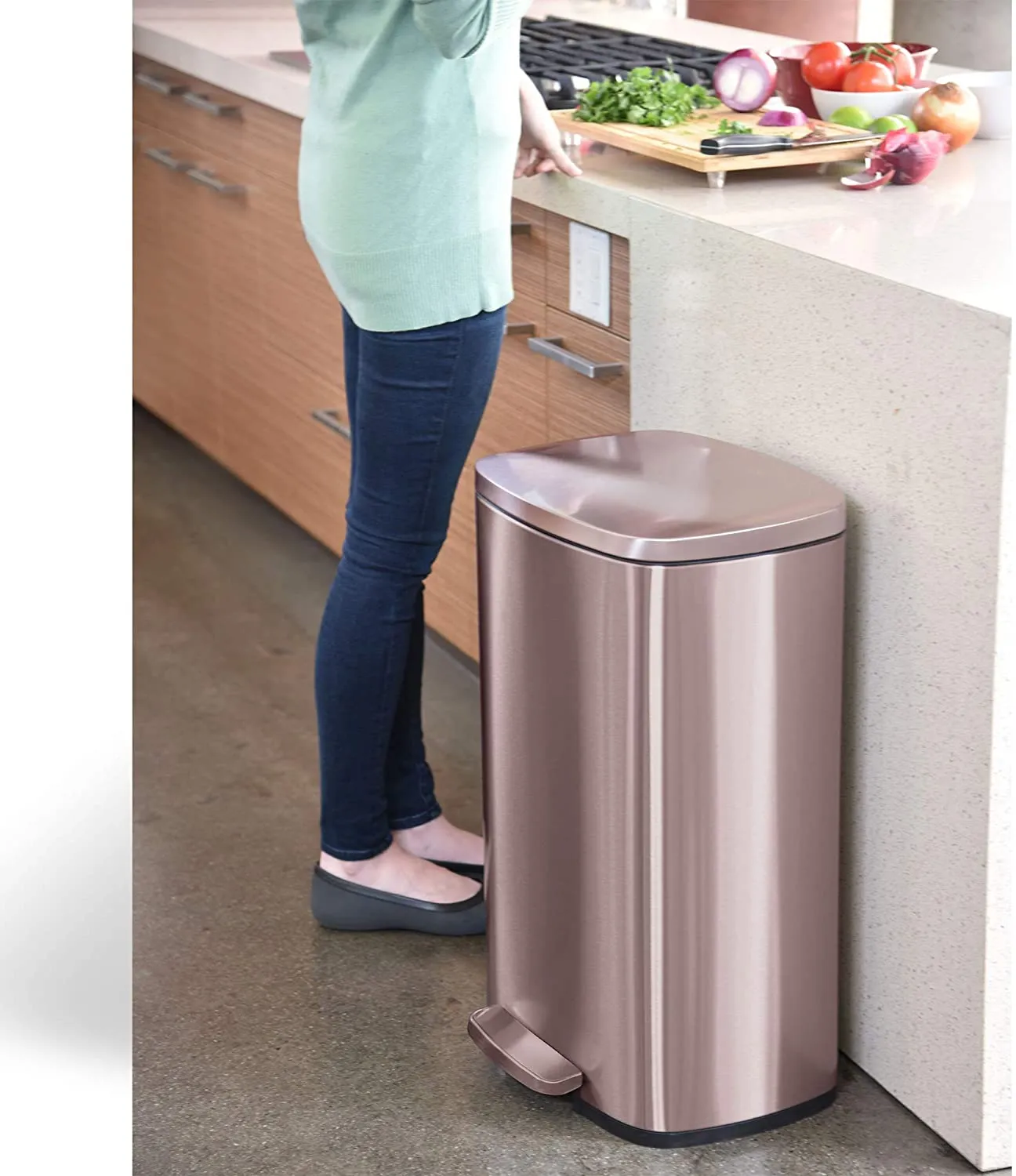 Stainless Steel Step Trash Can with Odor Control | Silent & Gentle Lid Closure | Pedal-Operated Garbage Bin for Kitchen, Office, Home