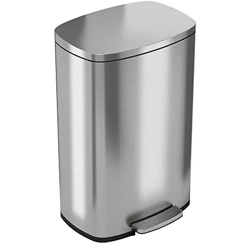 Stainless Steel Step Trash Can with Odor Control | Silent & Gentle Lid Closure | Pedal-Operated Garbage Bin for Kitchen, Office, Home