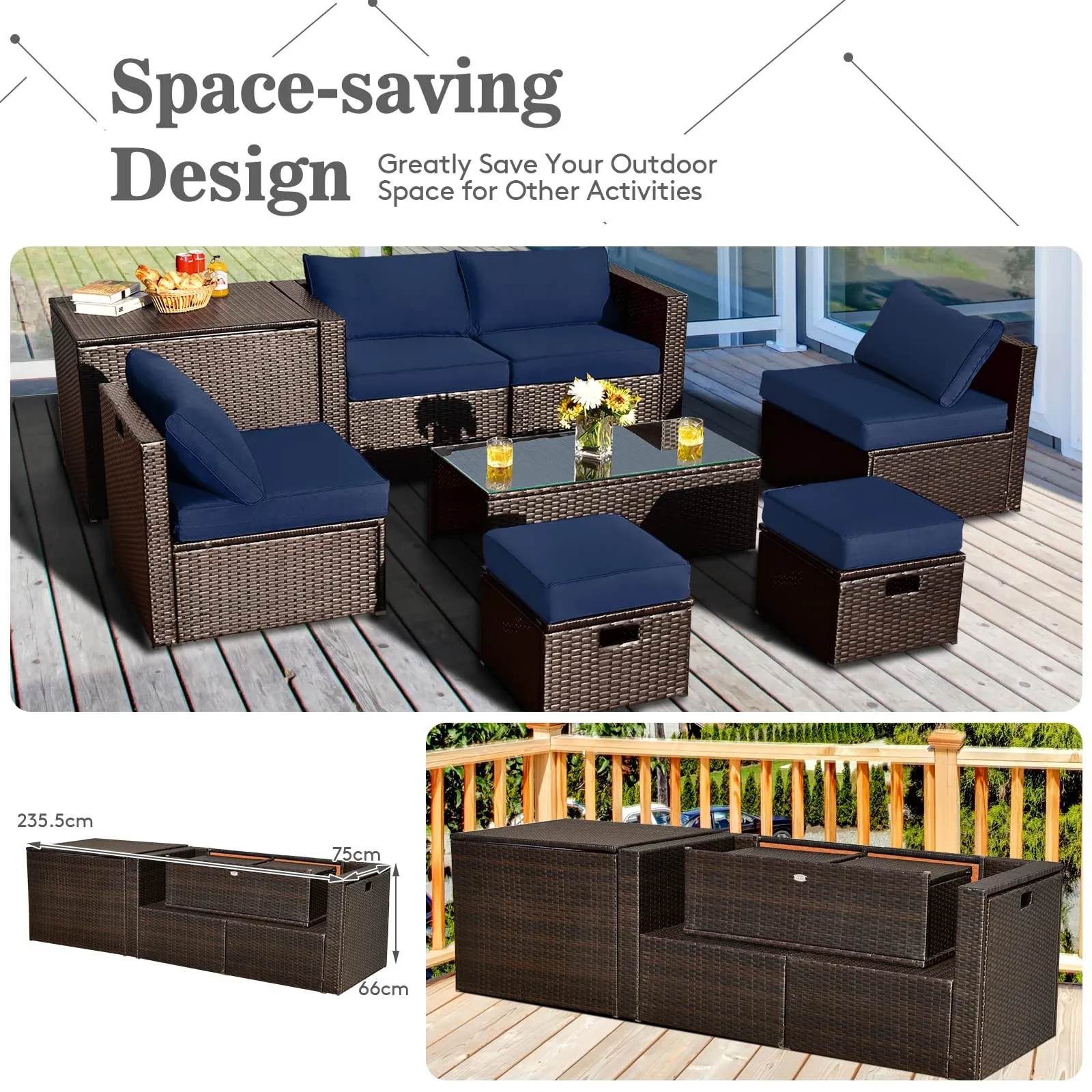 Tangkula 8-Piece Patio Wicker Furniture Set, Patiojoy Outdoor PE Rattan Conversation Set with Storage Box