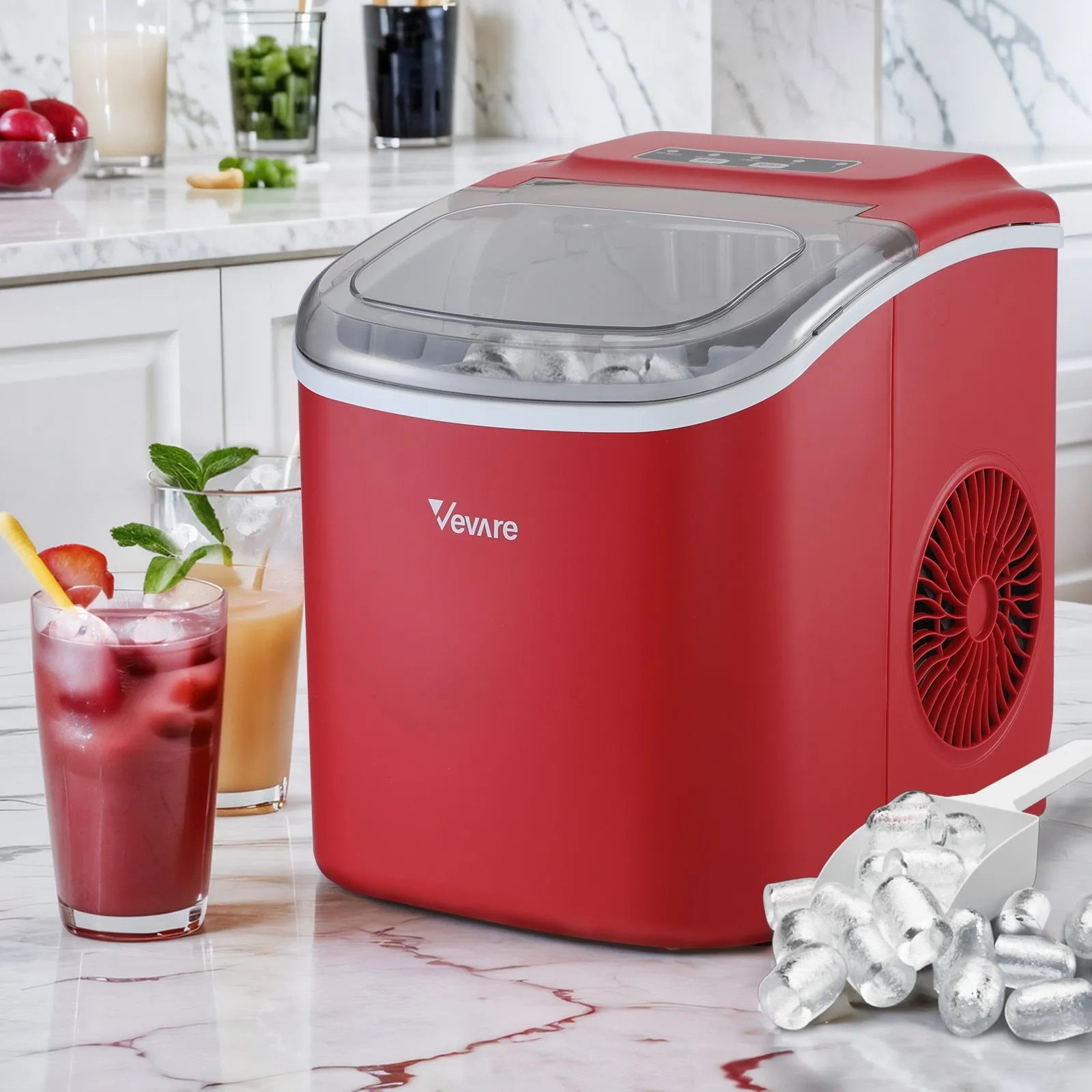 Vevare Portable Ice Maker Machine Ice Cube Tray 12kg Bar Countertop Red